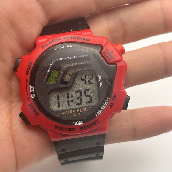 Red & Black 30M WR Unisex Digital Sports Watch 42mm Working - Picture 6 of 8